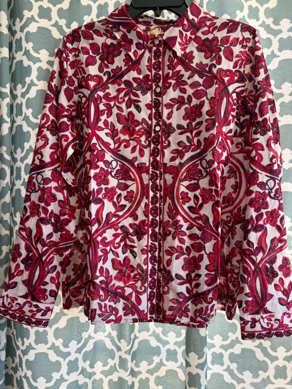 Lilly Pulitzer Pink and White Floral Embroidered Button-Up Top NEW WITH TAGS